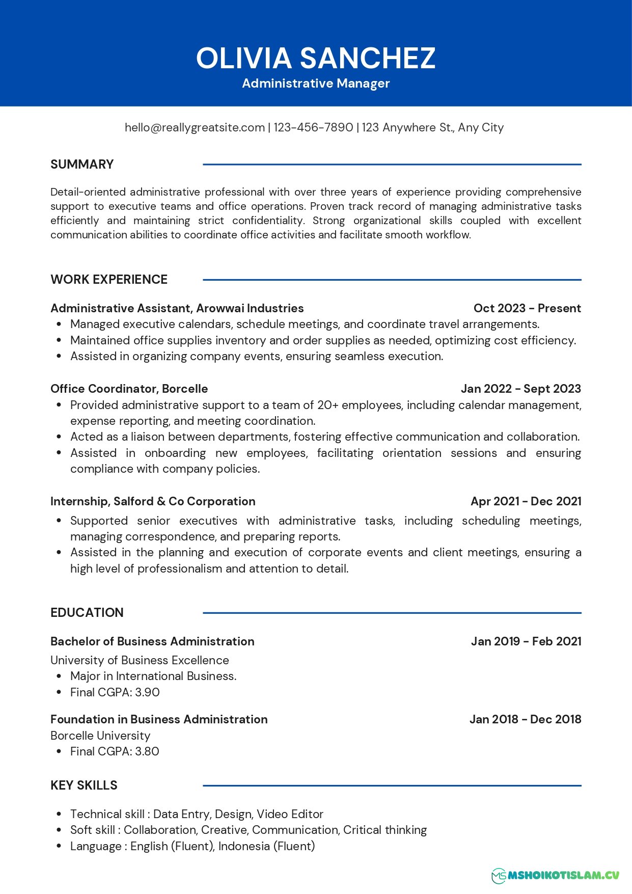 Administrative Manager Resume Template