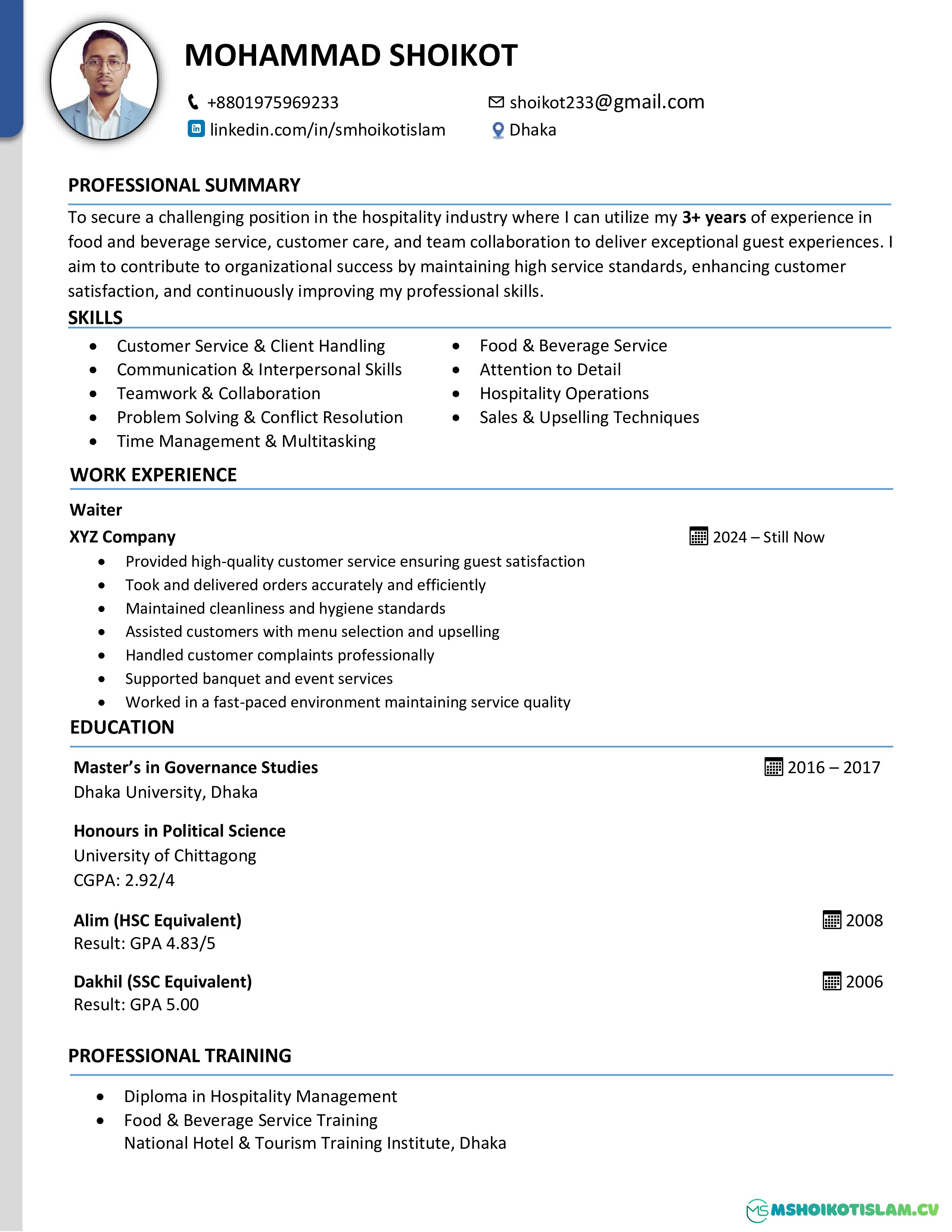 Hospitality Resume Template